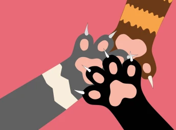 Illustration med tre katt-tassar