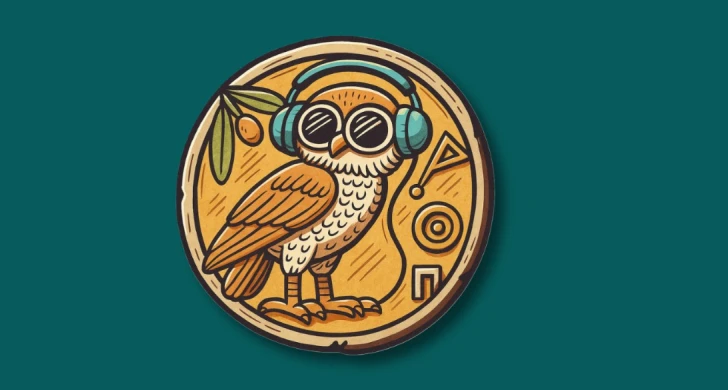 Illustration som visar ett mynt med en uggla med hörlurar