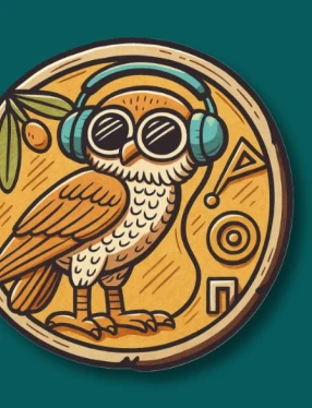 Illustration som visar ett mynt med en uggla med hörlurar