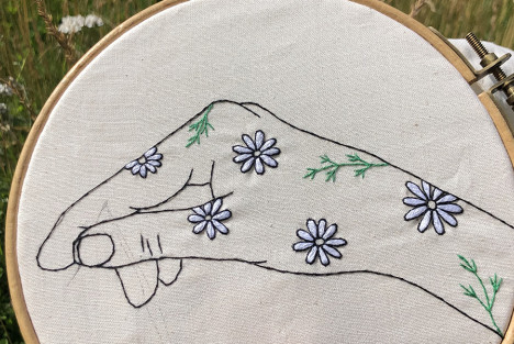 Broderi hand med blommor