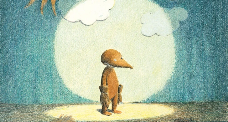 Illustration ur boken "Ensam mullvad på en scen"